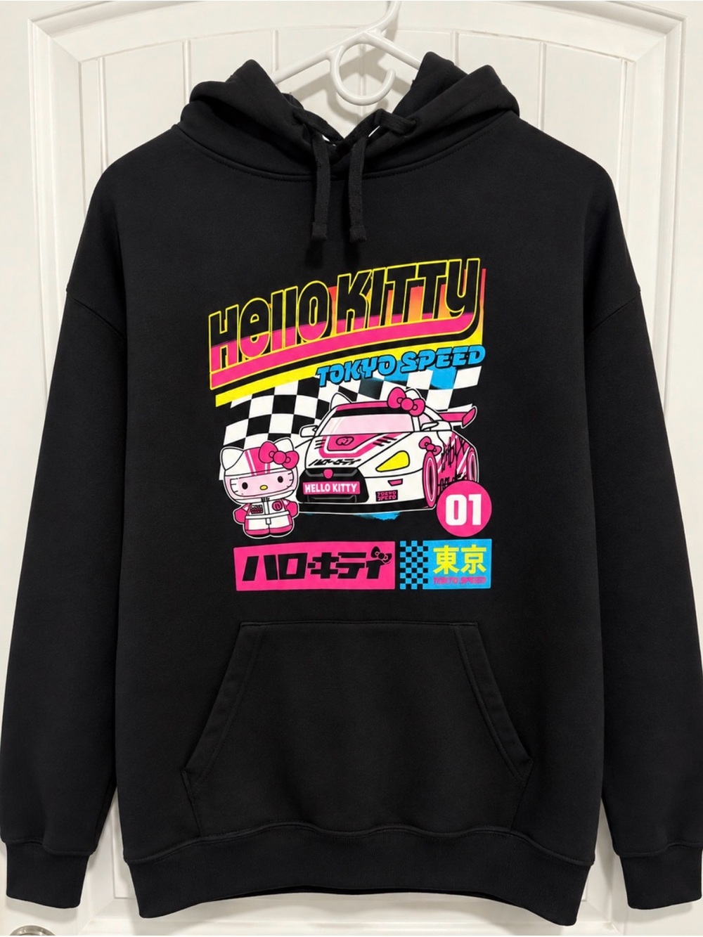 Hello Kitty Tokyo Speed Racing Hoodie Black Sanrio Size L